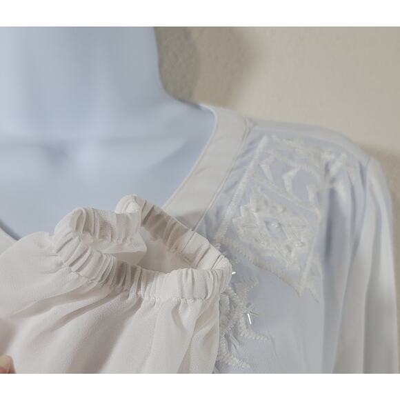 Lane Bryant White Beaded Embroidered Bodice Sheer Top 14 16 Lightweight Soft - Picture 8 of 8